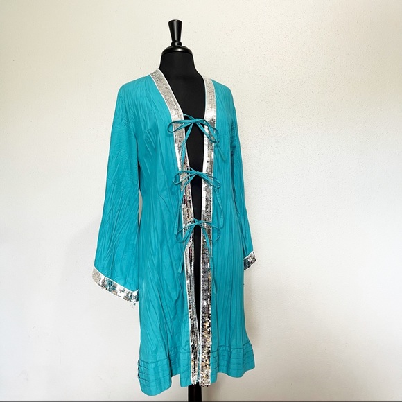Payet Sequin Cardigan Turquoise Size 4 - Picture 1 of 10